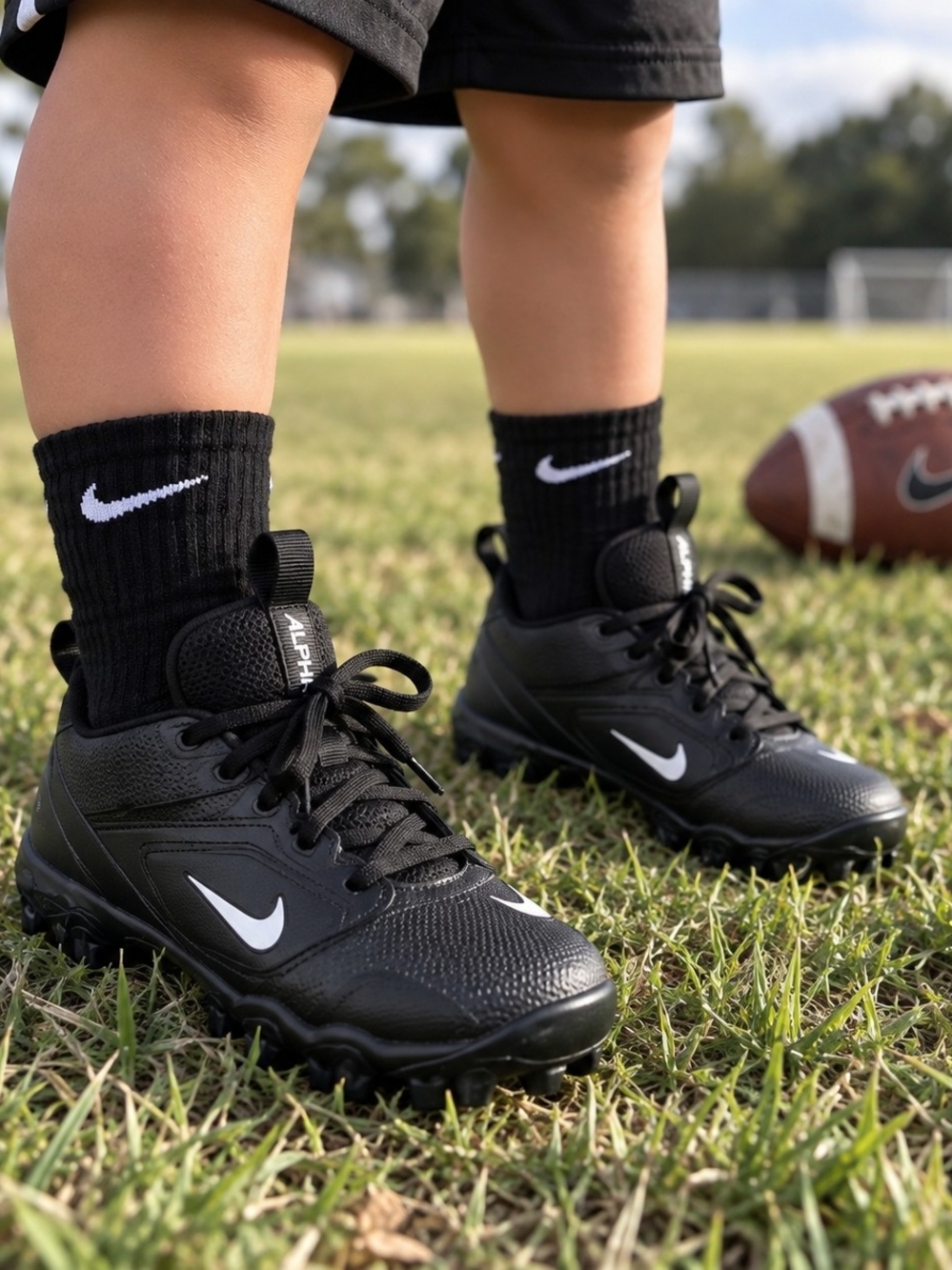 Nike Alpha Menace 4 Shark Kids Football Cleats Black White Size 12C Youth